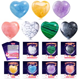 Anpow Anpow Valentines Day Gifts for Kids Classroom: 28 Pack Valentines Cards Goodie Bags with Heart Stones Bulk Valentine Exchange Gifts Gemstone Crystal Rocks for Boys Girls Classroom Prizes Party Favors