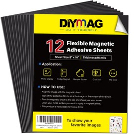 DIYMAG Magnetic Adhesive Sheets, |8" x 10"|, 12 Pack Flexible Magnetic Sheets with Adhesive Backing for Crafts, Photos and Pattern Storage, Easy to Peel and Stick