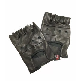 safety experts Top Grain Leather Half Finger Gloves, Padded Palm, Hook and Loop Closure - XL, Black