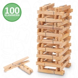 SimplySmooth 100 Bamboo Clothes Pegs - Clips for Your Clothes Airer - Bamboo Pegs for Your Laundry - Clamps Laundry Clips as Replacement Pegs