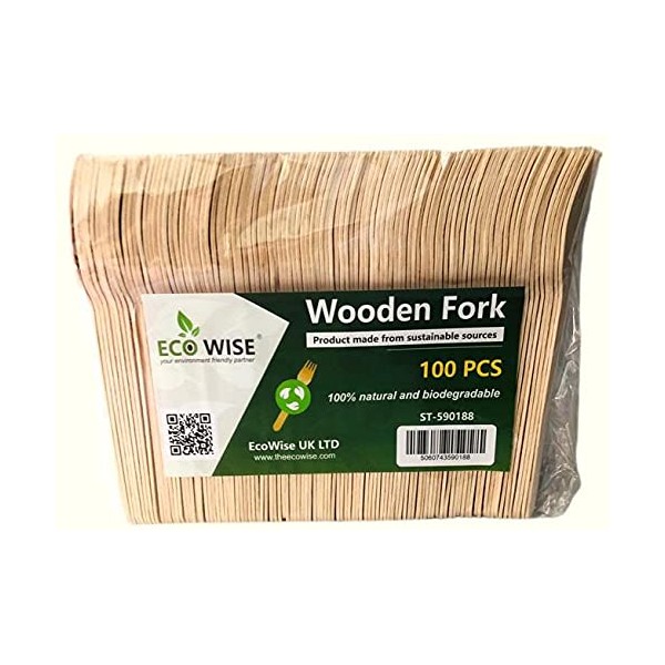 EcoWise Wooden Disposable Fork Pack of 100
