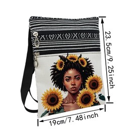 LiuenMgg African American Messenger Bag Small Ethnic Pattern Printed Adjustable Strap Crossbody Zipper Pouch Sunflower Black Woman Phone Organizer Wallet Cute Shoulder Handbag for Black Women