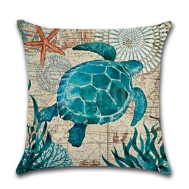 JOTOM Outdoor Waterproof Cushion Covers 45x45 cm Turtle Mediterranean Decorative Throw Pillow Covers Garden Patio Coastal Pillow Cases for Couch Bench Sofa Indoor Home Decor Pack of 4 (Marine Life)