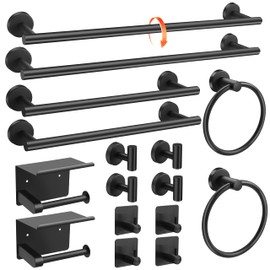 Matte Black 16-Piece Bathroom Hardware Set Stainless Steel, 24in and 16in Towel Bars Set Wall Mounted Bathroom Accessories