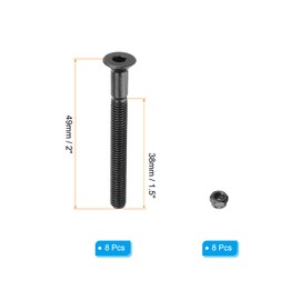 PATIKIL Skateboard Hardware Kit 2", 8pcs Carbon Steel Grade 8.8 Mounting Screws Bolts Nuts Set for Skateboard Cruiser, Black