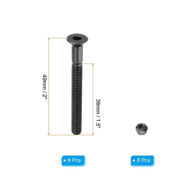 PATIKIL Skateboard Hardware Kit 2", 8pcs Carbon Steel Grade 8.8