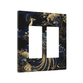 Thsanju Gold Peacock Golden Peony Flowers Plants Outlet Covers Double Rocker Light Switch Covers Decorative 2 Gang Gfci Wall Plate Electrical Receptacle Switchplate Plug Faceplate for Bathroom Decor