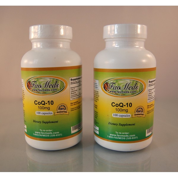 CoQ-10 Q-10 coq10 CO Q10 co-Enzyme 100mg - Various Sizes. Made in USA (2 Bottles - 200 [2x100] Capsules)