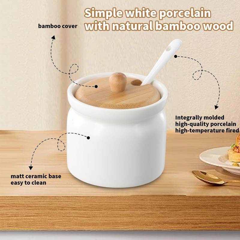 FESSOSKO Sugar Bowl with Lid, Ceramic Sugar Bowl with Spoon,