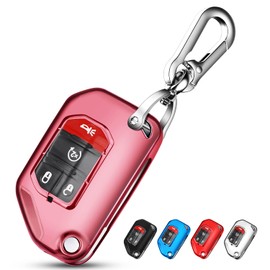 QBUC for Jeep Key Fob Cover with Keychain Flip Key Case for 2022 2021 2020 2019 2018 Jeep Wrangler Gladiator JL JLU Rubicon JT (Pink)