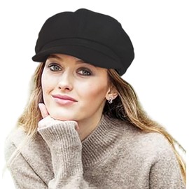 Women Beret Newsboy Hat, Fall Baker Boy Hat Women, 8 Panels Beret Hat, Winter Paper Boy Cabbie Hat，Newspaper Boy Hat Black