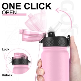 GOPPUS 600ml/20oz Stainless Water Bottle with Straw Double Wall Insulated Bottles with Strap Reusable Vacuum Thermal Flask Leakproof Keep Cold Drinks Bottles with Flip Top Lid for Men Women BPA Free