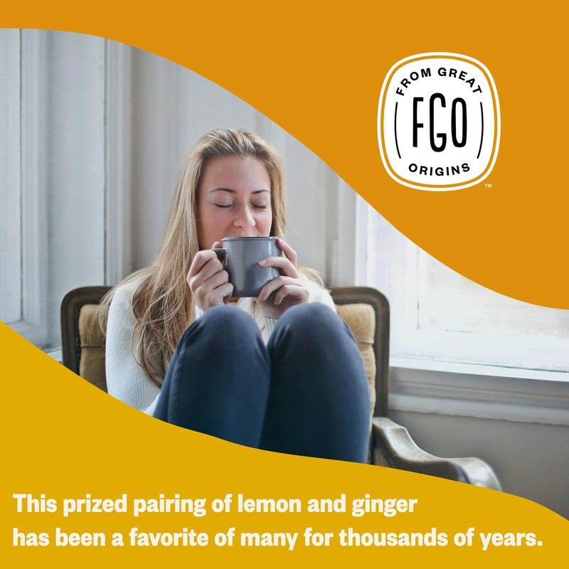 FGO Organic Lemon Ginger Tea, 100 Count, Eco-Conscious Tea Bags,