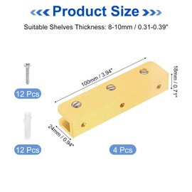 uxcell 4Pcs Glass Shelf Brackets, Adjustable Solid Brass Glass Shelf Bracket, Wall Mount Glass Shelf Holder Fixture Glass Clip for 8-10mm(0.31"-0.39") Glass, Gold