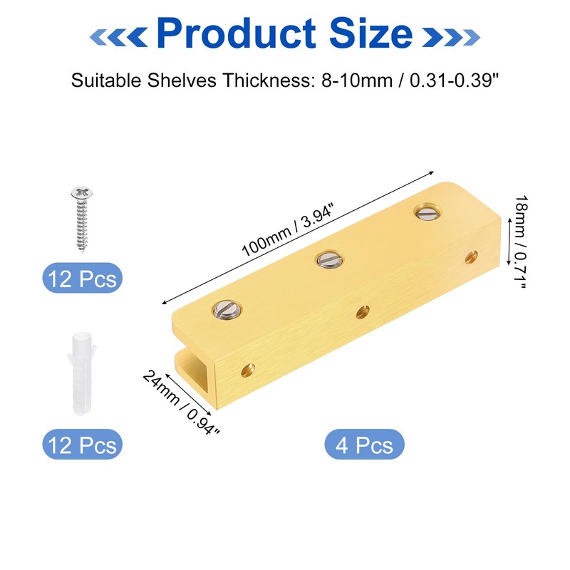 uxcell 4Pcs Glass Shelf Brackets, Adjustable Solid Brass Glass Shelf