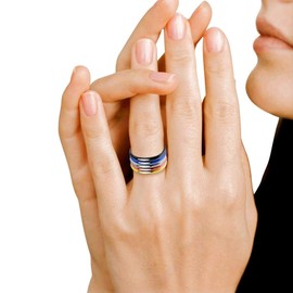 SILVERLINE JEWELRY Stackable 5 Piece Set Silver Rose Gold Blue Black Tone Stainless Steel Comfort Fit Wedding Band Ring Size 7