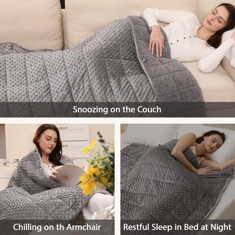 UINIU Sherpa Fleece Weighted Blanket for Adults Twin/Full Size 12lbs,