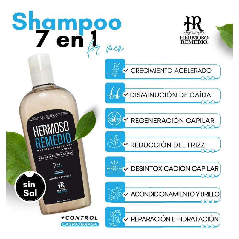 6 Shampoo Anticaida Crecimiento Caspa Reparador Hombre 7en1