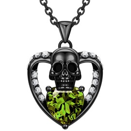 GTISKL Gothic Skull Punk Birthstone Birthday Pendant Necklace For Women Heart purple Red crystal Zircon Christmas Valentine's Mother's Day Jewelry Gifts (Heart-8-August-Olive)