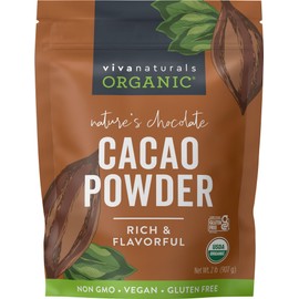 Organic Cacao Powder, Unsweetened, 2 lb (907 g) – Rich Dark Chocolate Flavor, Perfect for Baking, Smoothies & Hot Chocolate – Vegan, Keto, Paleo, Non-GMO & Gluten-Free Cocoa Powder