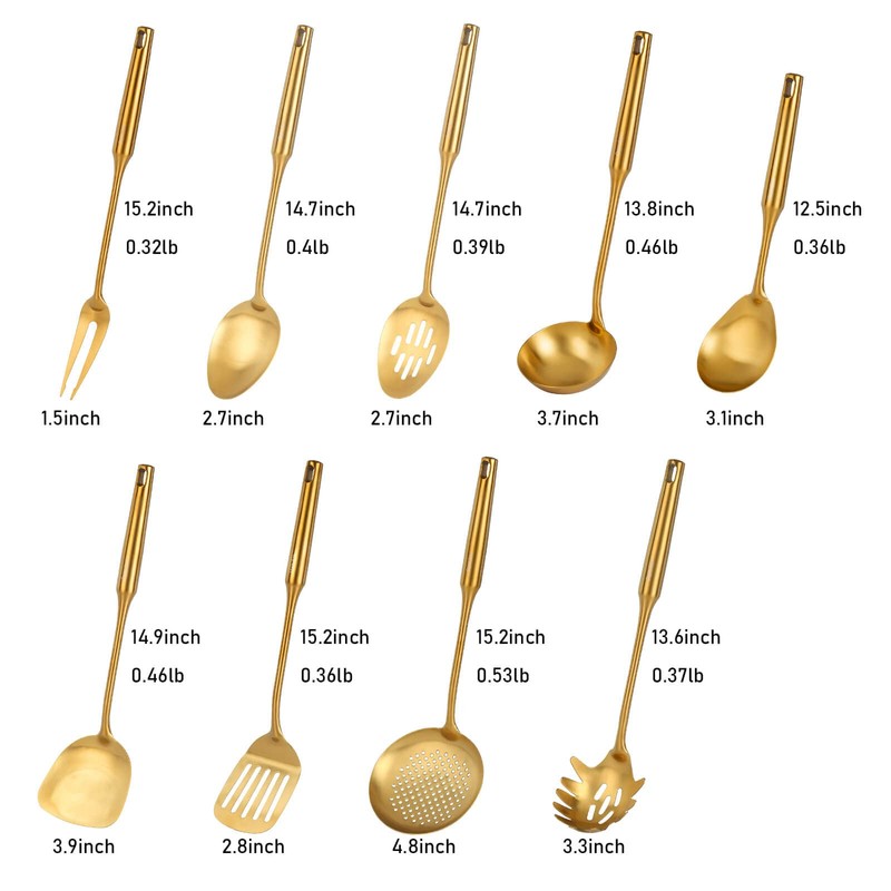 Gold Kitchen Utensils Set, Standcn 9 PCS 304 Stainless Steel