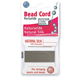 Griffin Cordón de cuentas de seda Perlseide – Color gris – Tamaño 12 (0,98 mm) – 2 metros por tarjeta – Aguja de acero inoxidable unida – Para anudar perlas, piedras preciosas, cristales y cuentas
