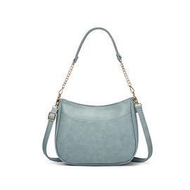 Leisofter Women's Chic Leather Shoulder Bag, Shopper Hobo Bags, Purse Set, Large Handbag with Removable Shoulder Strap, 2 Pieces, Black, blue