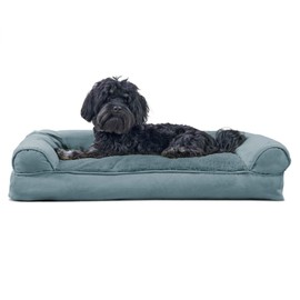 Furhaven Pet Bed for Dogs and Cats - Plush and Suede Sofa-Style Pillow Cushion Dog Bed, Removable Machine Washable Cover - Deep Pool, Medium