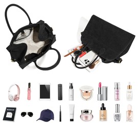 Women's Suede Tote Bag – Large-Capacity Vintage Satchel, Black Top-Handle Bag for Work and Travel