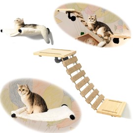 Deyyol Cat Wall Frame for Climbing. Handcrafted Pine Furniture: Sisal Rope Suspension Bridge, Cat Hammock, Steps and Travel Platform. Suitable for Climb, Perch, Activity. DIY Cat Highway and Cat Wall.