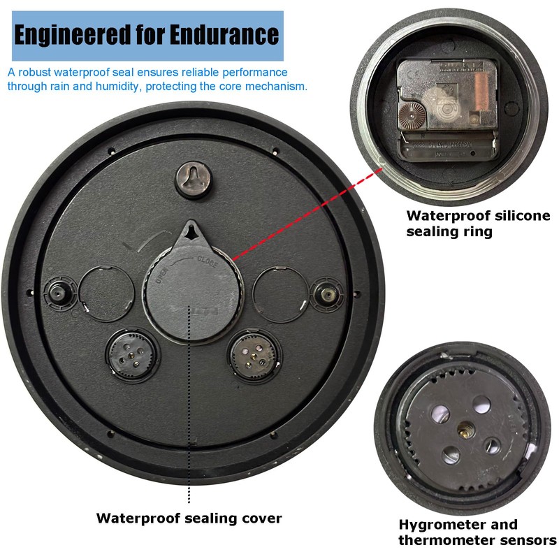 YTAONS Outdoor Waterproof Wall Clock with Thermometer and Hygrometer Combo,