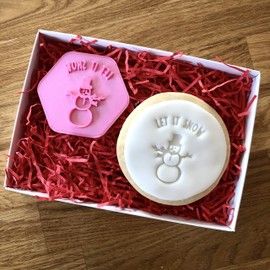 LissieLou Let It Snow Snowman Cookie Stamp Christmas Theme Icing Fondant Embosser - Light Pink