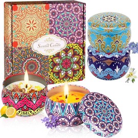 Velas Aromticas,Velas navideias en 4 Latas,Veladoras Decorativas,Cera de Soja 100 Pura Aromaterapia,Alivio Del Estrs y Relajacin, Adecuado para Yoga, 