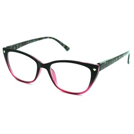 ColorViper Vintage Classic cateye reading glasses for women CAT EYE (C1 Transparent Black Red Fade / Glittered Temple, 2.50)