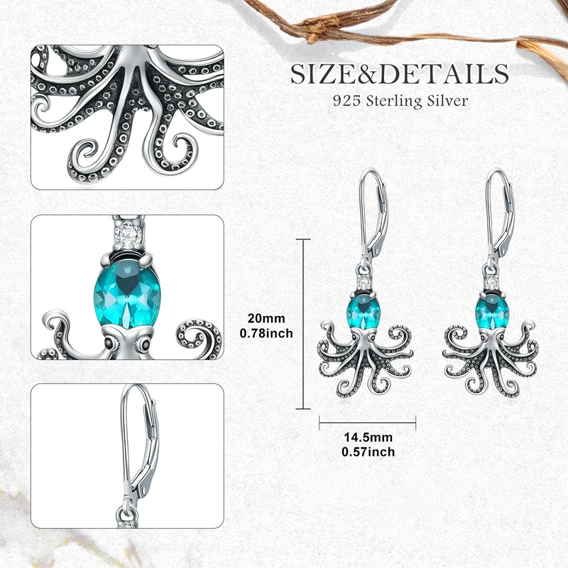 LONAGO Octopus Earrings for Women 925 Sterling Silver Ocean Theme