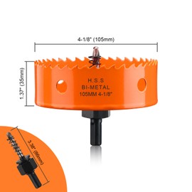 Hole Saw 105mm, Hole Saw with Drill Bit for Wood, Orange Bi-Metal Hole Cutter Smooth Cutting for Soft Metal, Drywall and Plastic