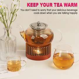 KAYCROWN Teapot Warmer, Aluminum Alloy & Wood Tea Warmer for teapot with Tea Light Holder, Rose Gold Teapot Heater for Heating Coffee, Milk, Food Indoors and Outdoors, Suitable for All Teapots