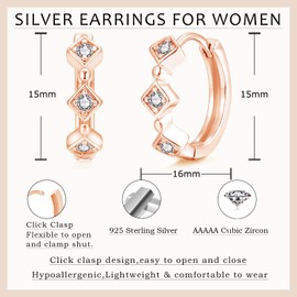Josfeva Silver Hoop Earrings for Women, 925 Sterling Silver Square Heart Cross Earrings, Small Hoop Earrings with 5A Cubic Zirconia, Hypoallergenic Cartilage Earrings for Birthday with Gift Box