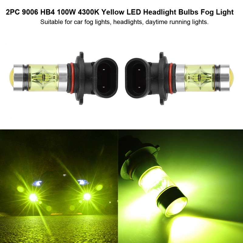 2PC 9006 100W 4300K Yellow LED Headlight Bulbs Kit Fog