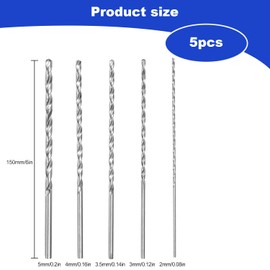 5 Pcs 150mm Extra Long Wood Drill Bits - Speed Steel Drill Bit Set for Wood, Metal, and Plastic - Precision and Durability for Woodworking and DIY Projects(2mm 3mm 3.5mm 4mm 5mm)