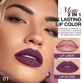 evpct 1Pcs Dark Purple Plum Lip Stain Paint Matte Lip Liner and Lipstick Set Long Lasting Smudge Proof labiales matte mate larga duracion listip 24 hours a prueba de agua mate 24 horas originales,01#