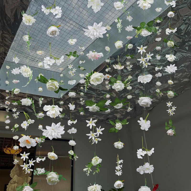12 Pcs 70.8 Ft Hanging Floral Garland Silk,Boho,White