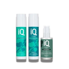 IQ Intelligent Haircare Tea Tree Shampoo 300ml with Conditioner 300ml & Hair Serum 75ml – Soothing Scalp Care, Restores Shine, Fights Buildup, Ideal for Oily or Irritated Scalps