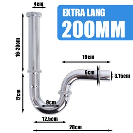 Universal Siphon Extra Long 200 mm Immersion Pipe: Syphon Bathroom Sink Bathroom G1-1/4 Inch Stainless Steel Rustproof Siphon Drain Pipe Drain Fitting Including Rubber Sleeve