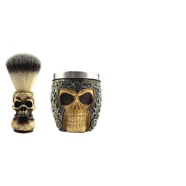 TOVINANNA 1 Set Skull Head Pattern Beard Brush Set with Bowl Durable Facial Cleaning Brush for Easy Grooming Convenient Travel Ergonomic Handle for Beard Care