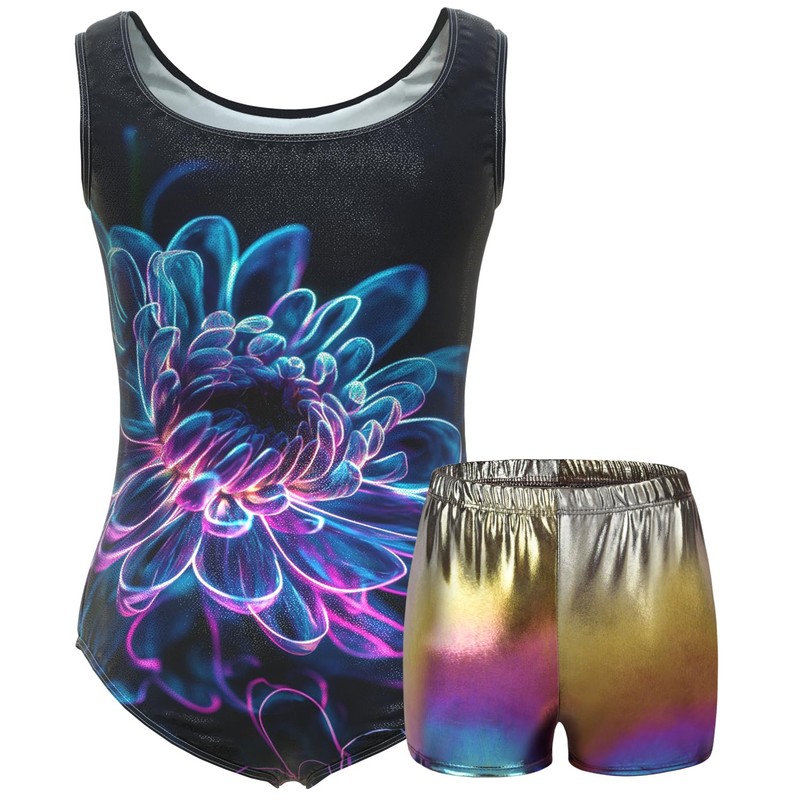 MOLLDAN - Maillot de gimnasia para niñas, Conjunto de flores