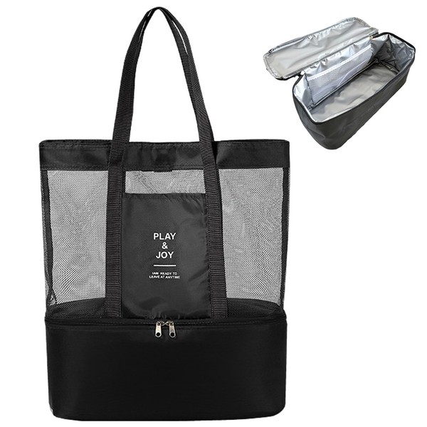 AKARAT 2-IN-1 Waterproof Mesh Beach Bag With Cooler Compartment for