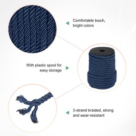 M METERXITY 22 Yards Twisted Rope Trim, 8mm/0.31" Upper Cyan Soft Polyester Twisted Silk Rope Cord 3-Ply Decorative Cord for Gift Bag/DIY Crafts/Home Decor/Curtain Tieback