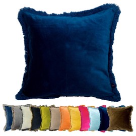 Ragged Rose Felicity Fringe Velvet Cushion Cover - 50cm x 50cm Covers with Zip-Fastening - Living Room & Bedroom Accessories - Petrol