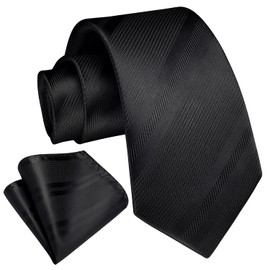 Enlision Men's Tie with Pocket Square Set Check/Plaid/Stripes Tie & Handkerchief for Business Wedding Celebration Suit, black